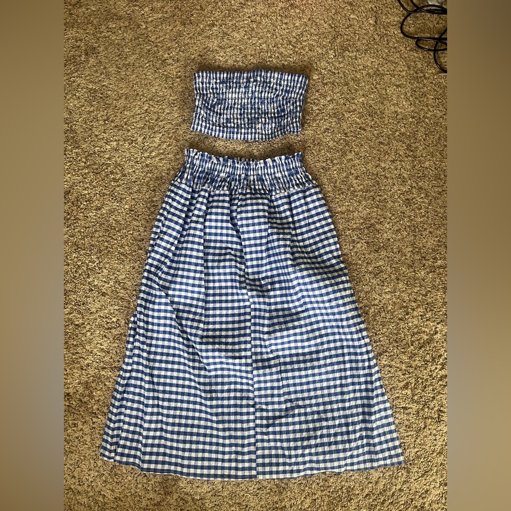 Blue and White Gingham Dress Set